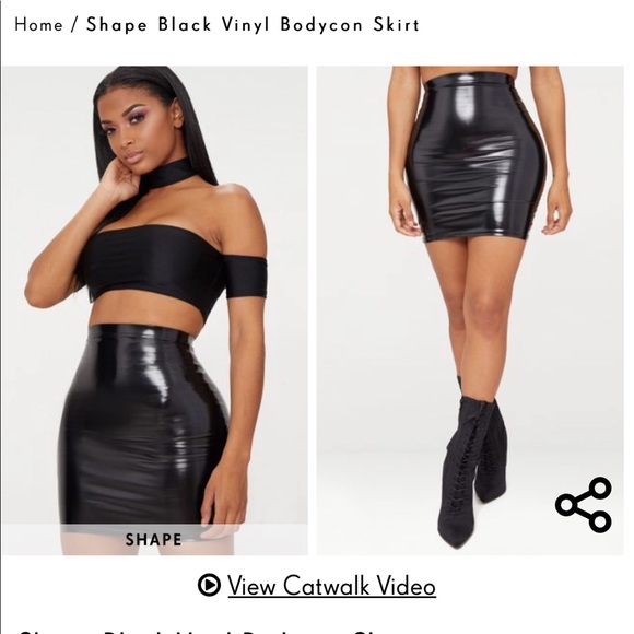 PLT Shape Black Vinyl Bodycon Skirt - Picture 1 of 2